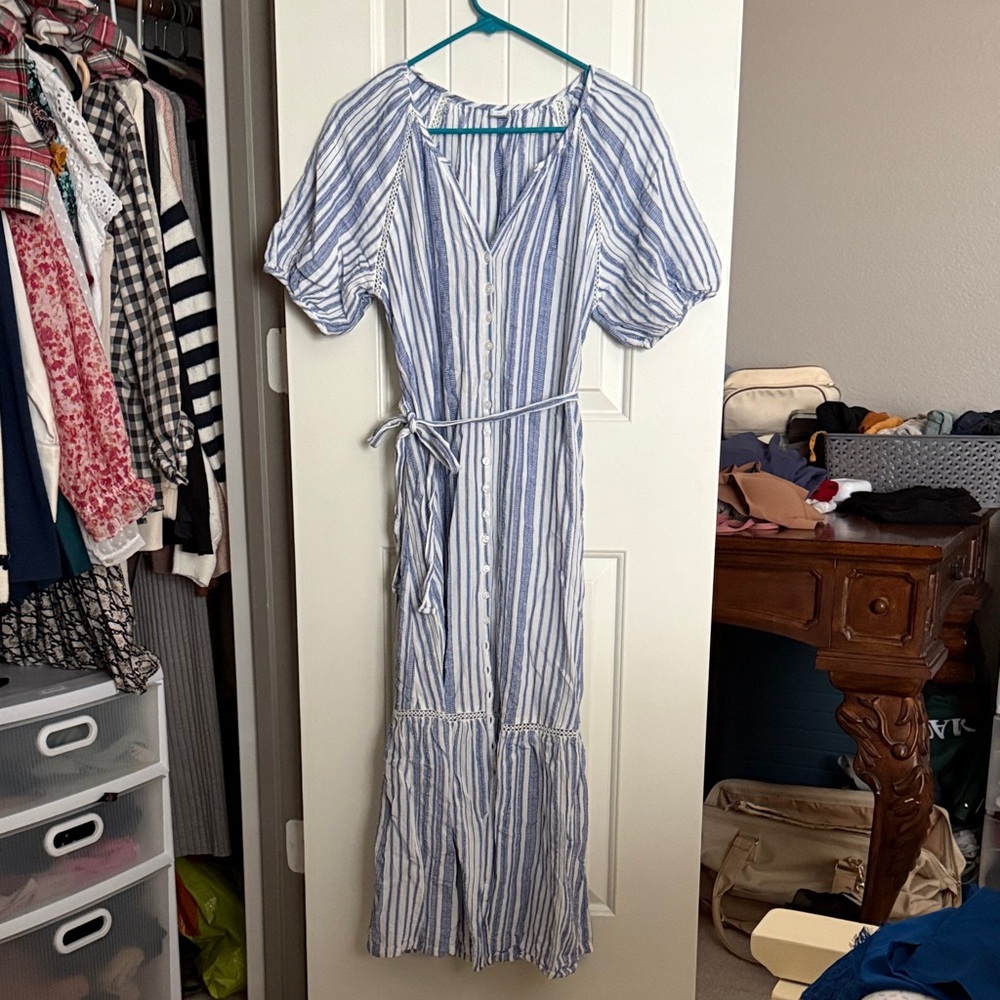 Striped Blue and White Button-Down Dress